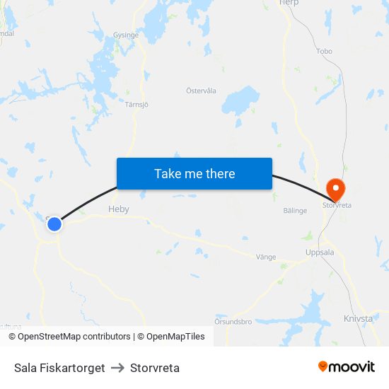 Sala Fiskartorget to Storvreta map