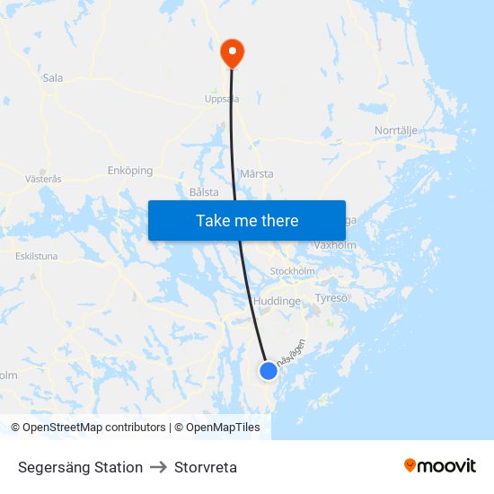 Segersäng Station to Storvreta map