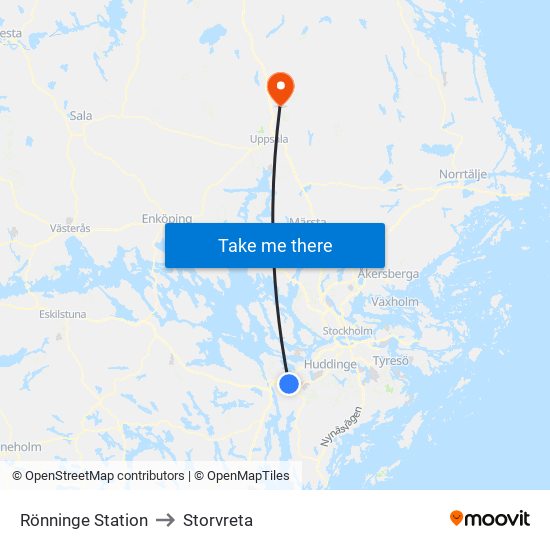 Rönninge Station to Storvreta map