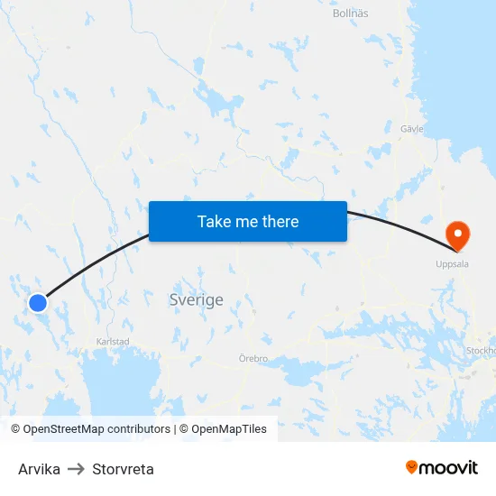 Arvika to Storvreta map