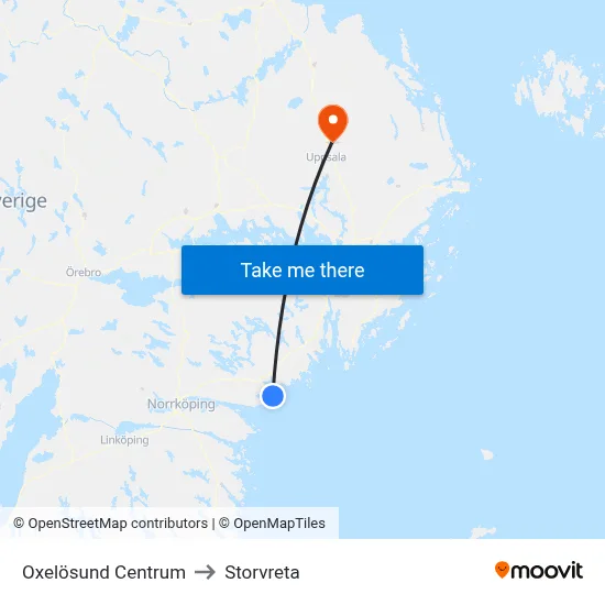Oxelösund Centrum to Storvreta map