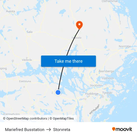 Mariefred Busstation to Storvreta map