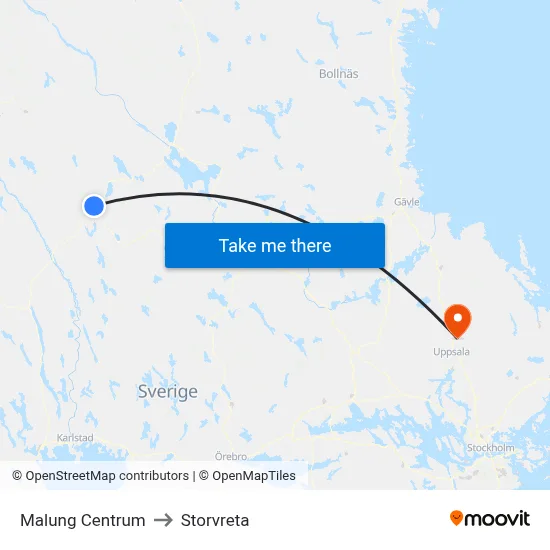 Malung Centrum to Storvreta map