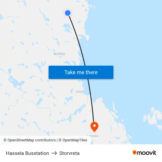 Hassela Busstation to Storvreta map