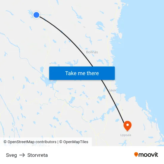 Sveg to Storvreta map
