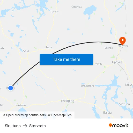 Skultuna to Storvreta map