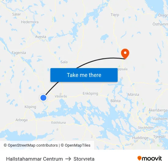 Hallstahammar Centrum to Storvreta map