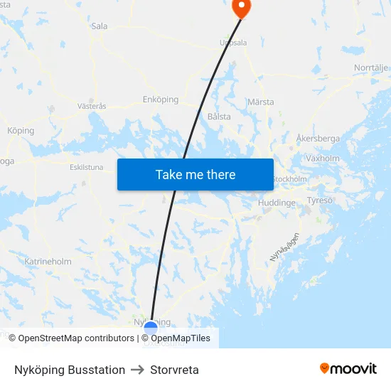 Nyköping Busstation to Storvreta map
