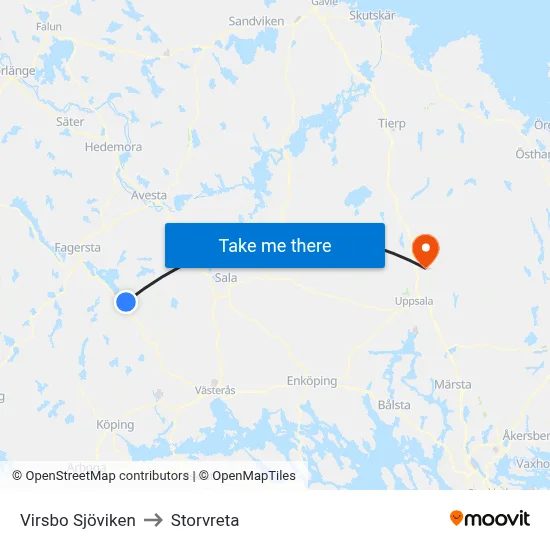 Virsbo Sjöviken to Storvreta map