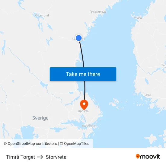 Timrå Torget to Storvreta map