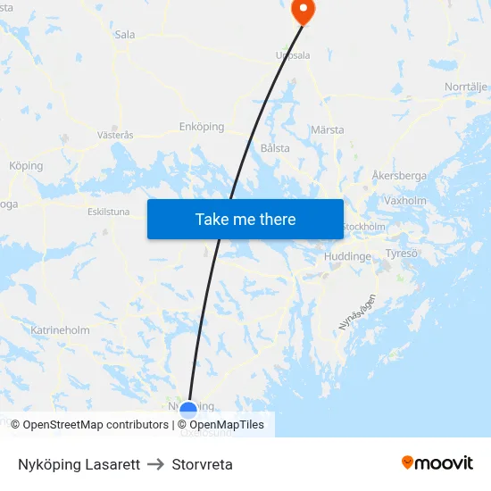 Nyköping Lasarett to Storvreta map