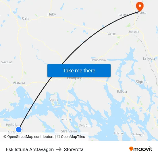 Eskilstuna Ärstavägen to Storvreta map