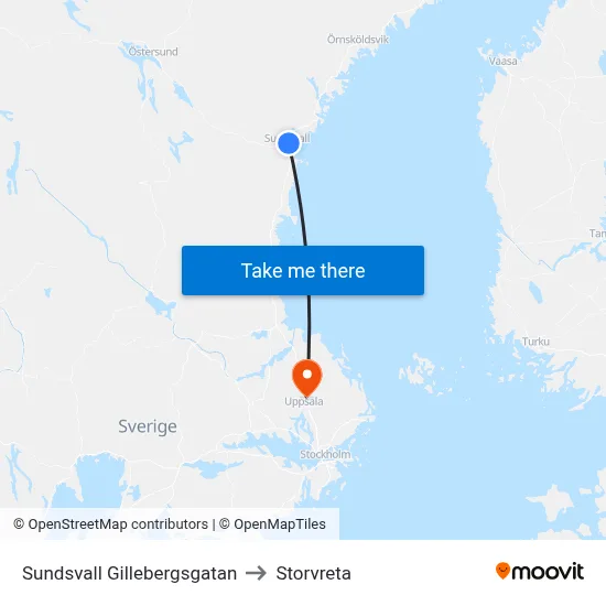 Sundsvall Gillebergsgatan to Storvreta map