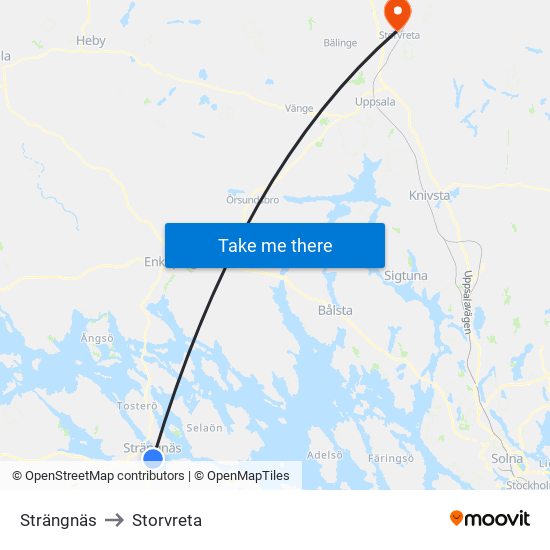 Strängnäs to Storvreta map