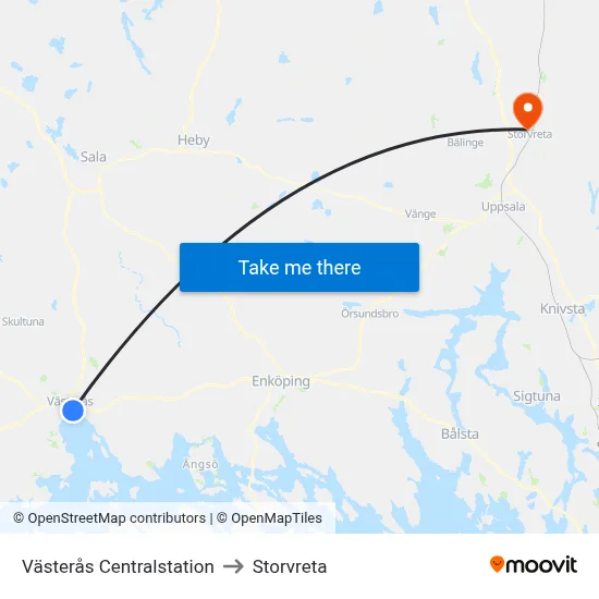 Västerås Centralstation to Storvreta map