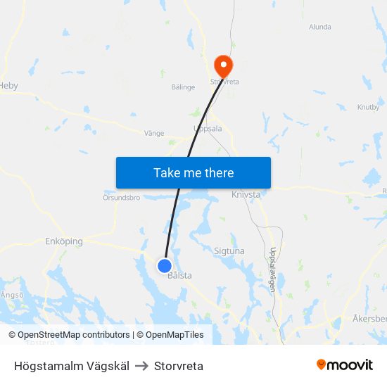 Högstamalm Vägskäl to Storvreta map