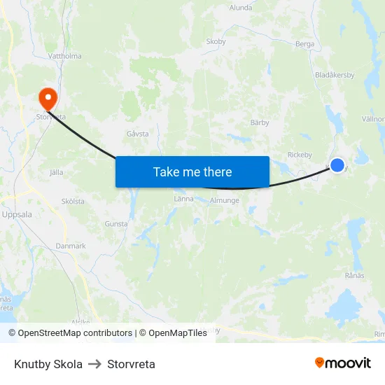 Knutby Skola to Storvreta map