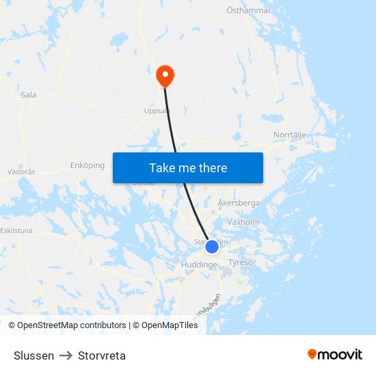 Slussen to Storvreta map