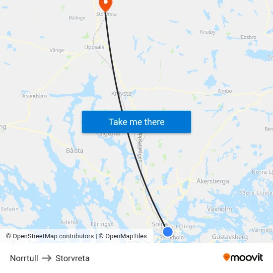 Norrtull to Storvreta map