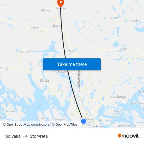 Solvalla to Storvreta map