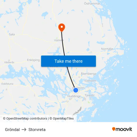 Gröndal to Storvreta map
