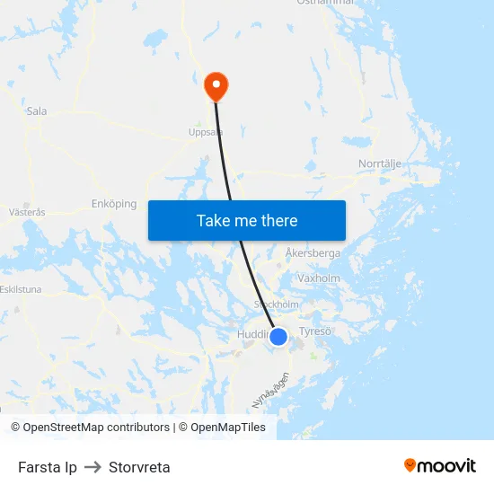 Farsta Ip to Storvreta map