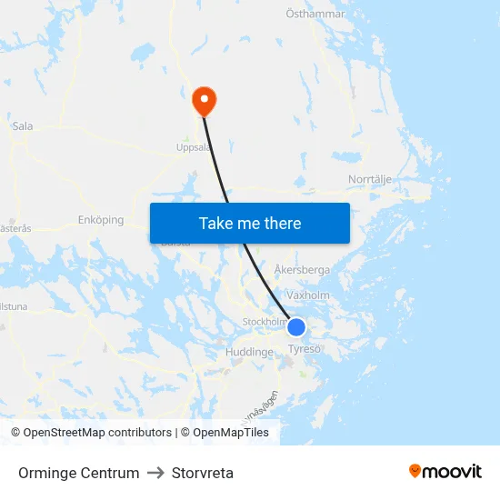 Orminge Centrum to Storvreta map