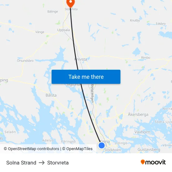 Solna Strand to Storvreta map