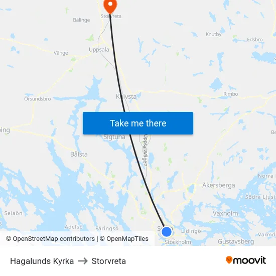 Hagalunds Kyrka to Storvreta map