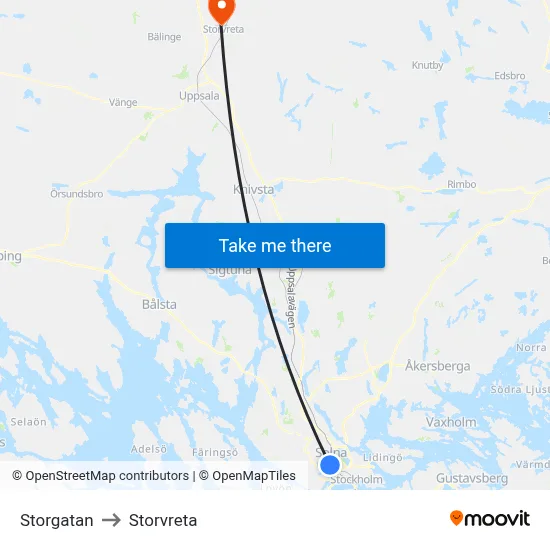Storgatan to Storvreta map