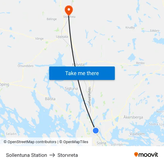 Sollentuna Station to Storvreta map