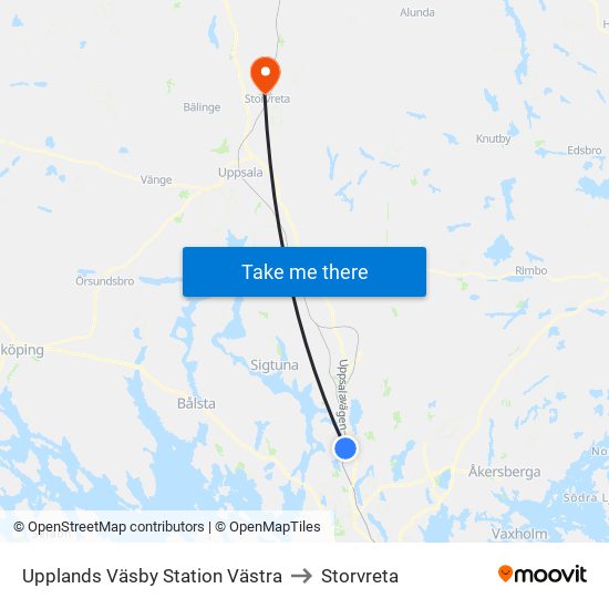 Upplands Väsby Station Västra to Storvreta map