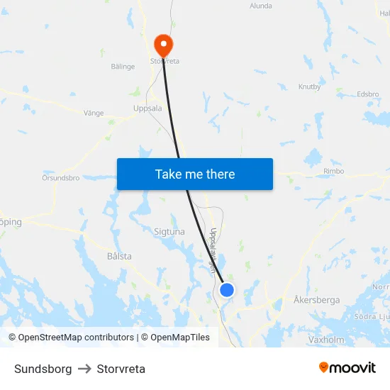 Sundsborg to Storvreta map