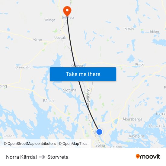 Norra Kärrdal to Storvreta map