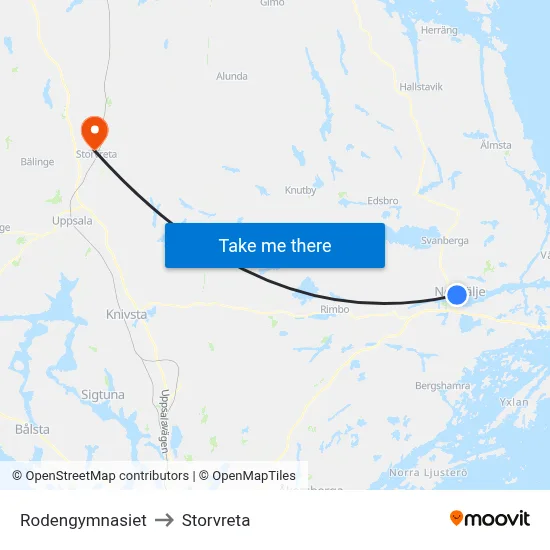 Rodengymnasiet to Storvreta map