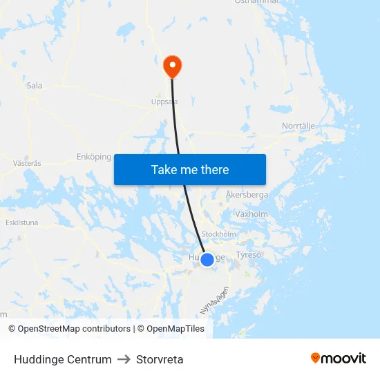 Huddinge Centrum to Storvreta map
