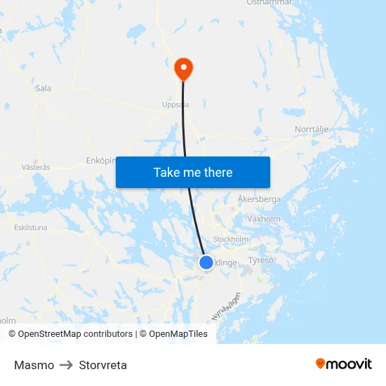 Masmo to Storvreta map