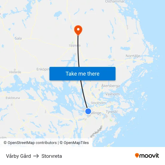 Vårby Gård to Storvreta map