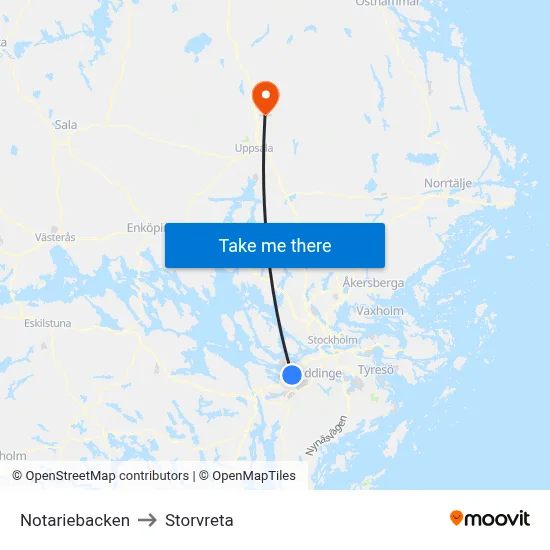 Notariebacken to Storvreta map