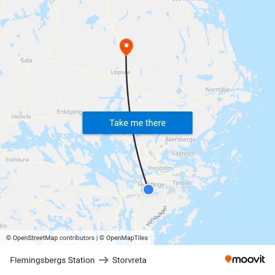 Flemingsbergs Station to Storvreta map