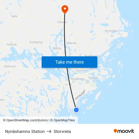 Nynäshamns Station to Storvreta map