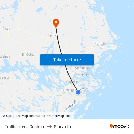 Trollbäckens Centrum to Storvreta map