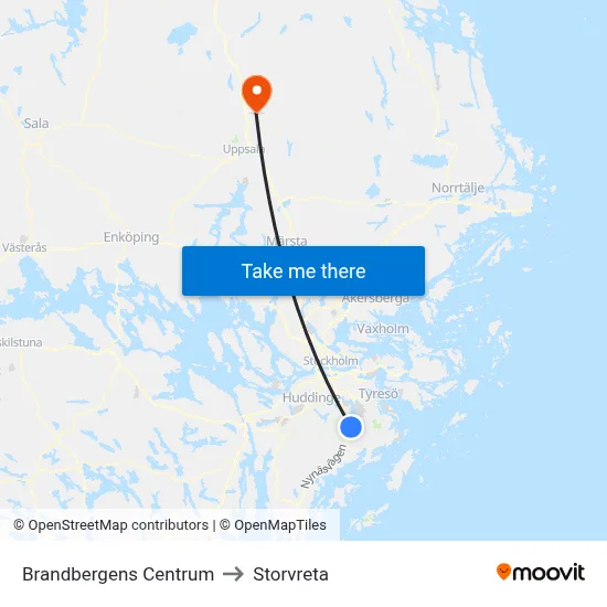 Brandbergens Centrum to Storvreta map