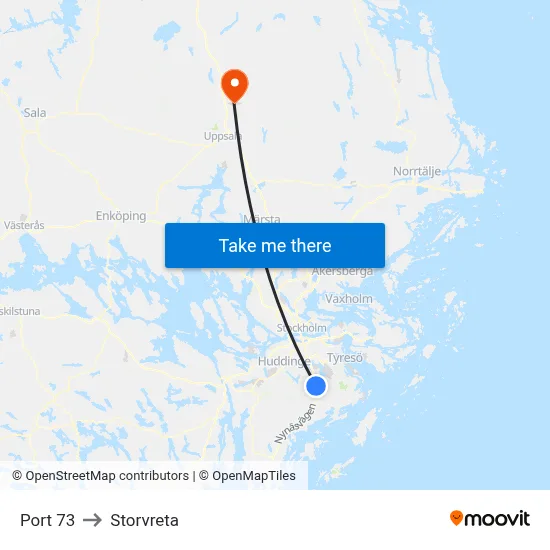 Port 73 to Storvreta map