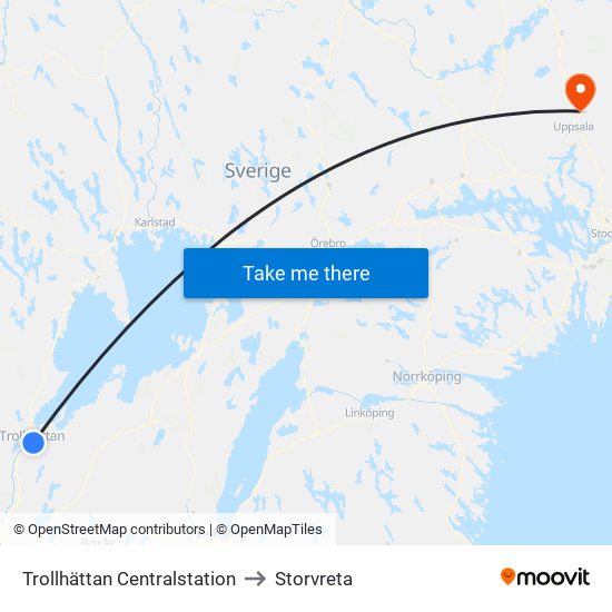 Trollhättan Centralstation to Storvreta map