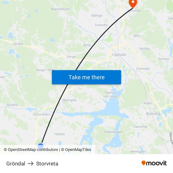 Gröndal to Storvreta map