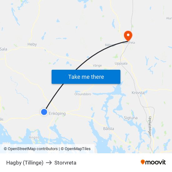 Hagby (Tillinge) to Storvreta map