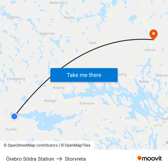 Örebro Södra Station to Storvreta map