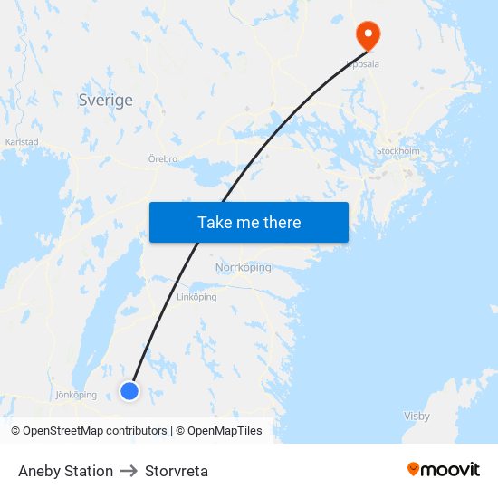 Aneby Station to Storvreta map