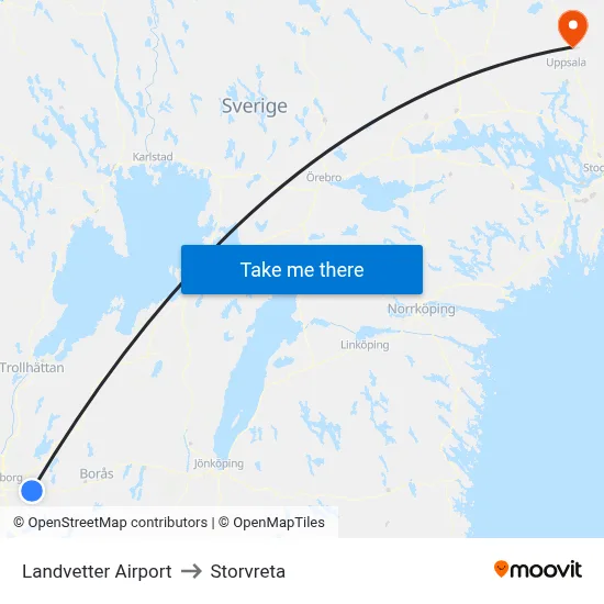 Landvetter Airport to Storvreta map